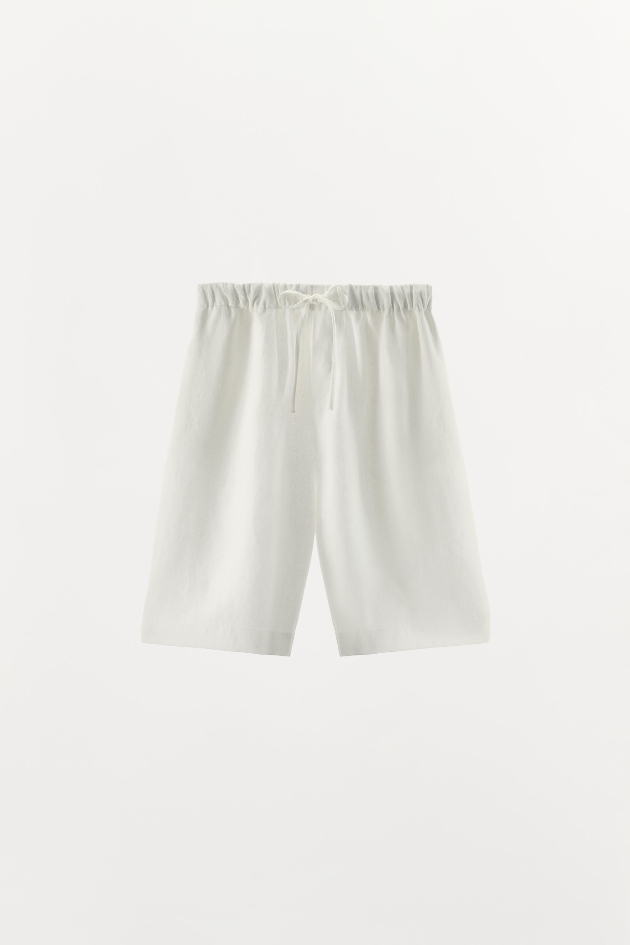 LINEN DRAWSTRING BERMUDA SHORTS